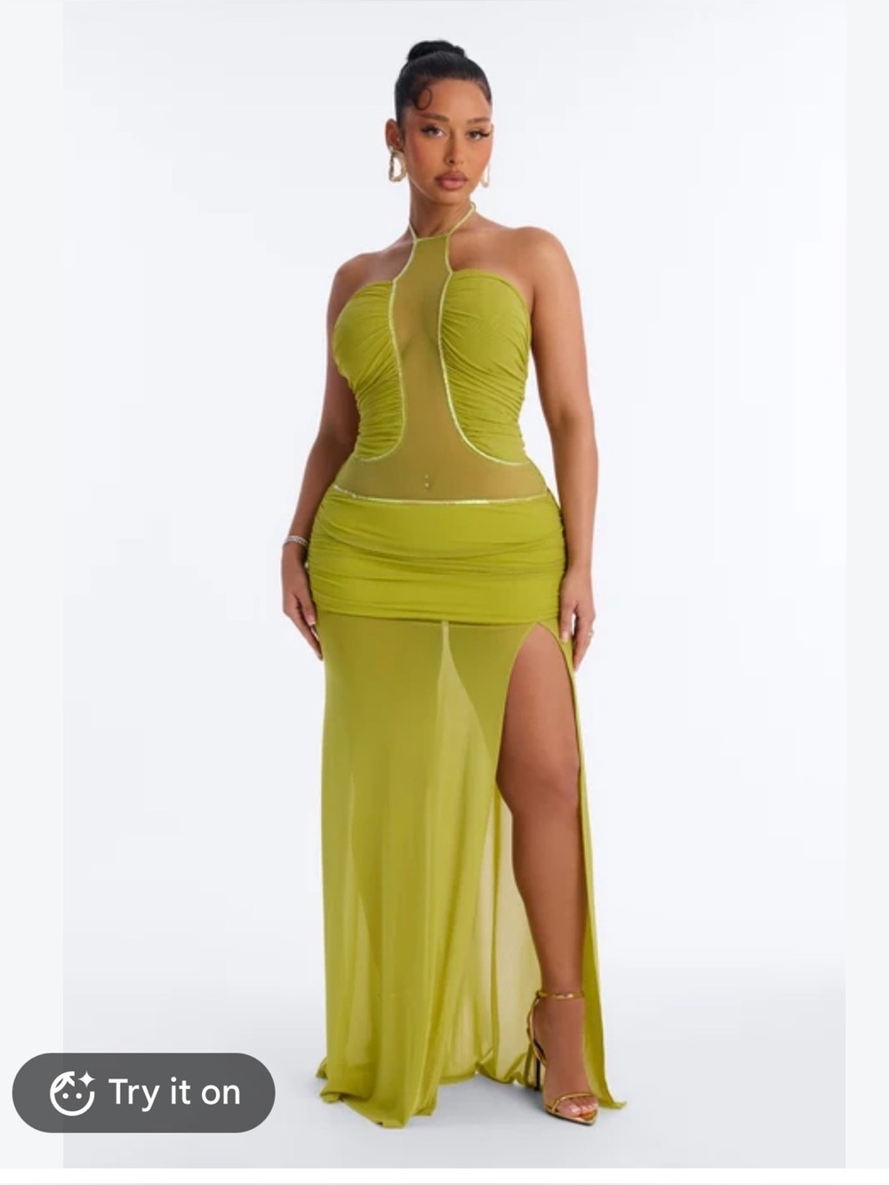 Sheer Lime Halter Swim Cover-Up Dress - Women Swim